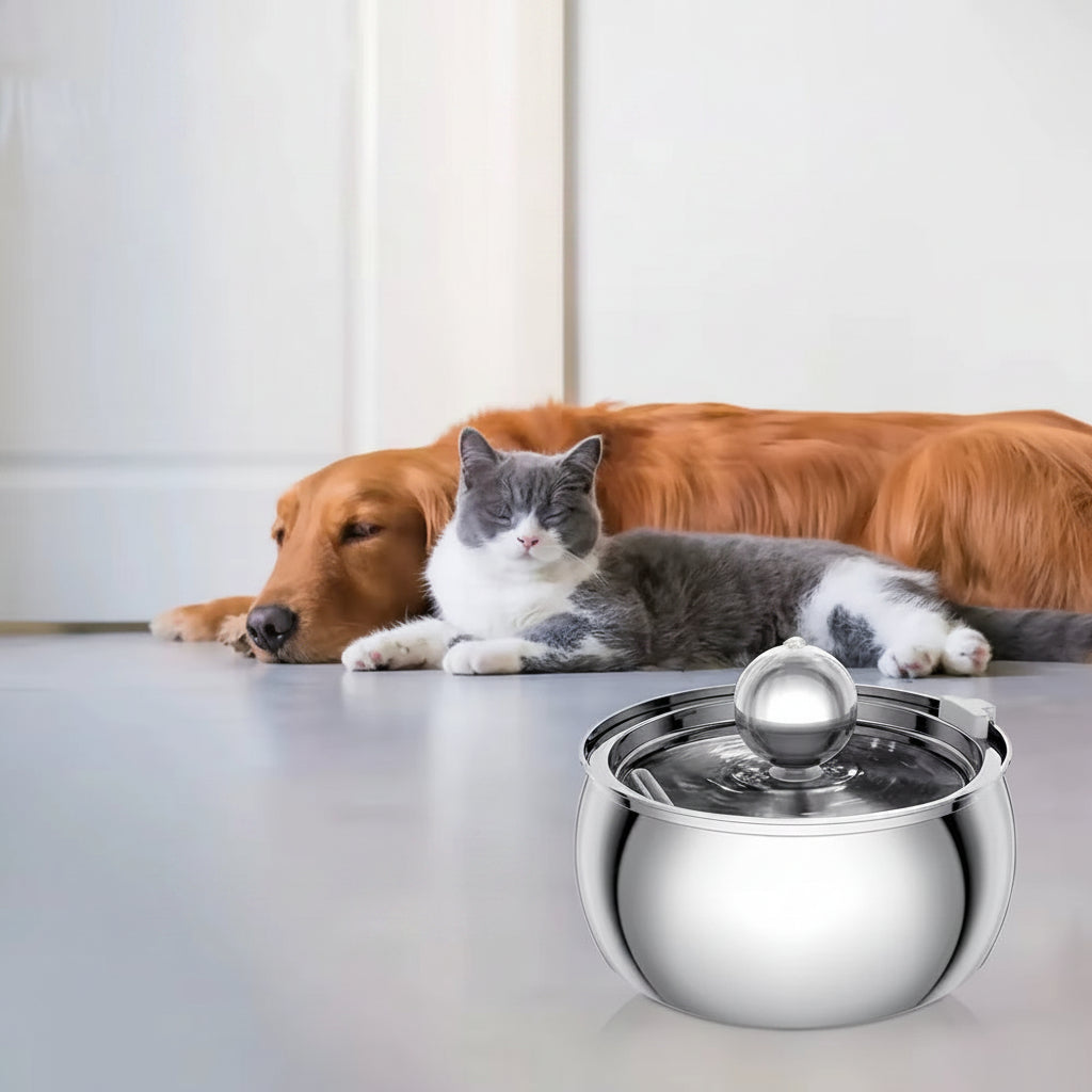 304 Stainless Steel Pet Water Fountain 4L/135 Oz with Faucet Silent Filter Automatic Dog Water Fountain Live Water Circulation